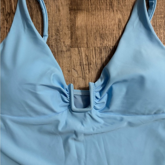 Blue One-Piece Swimsuit with Plunging Neck and High-Leg Cut - Picture 3 of 8